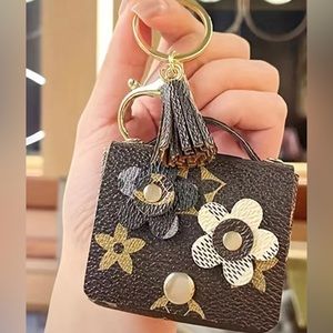NEW! Brown flower pattern purse style bag charm keychain